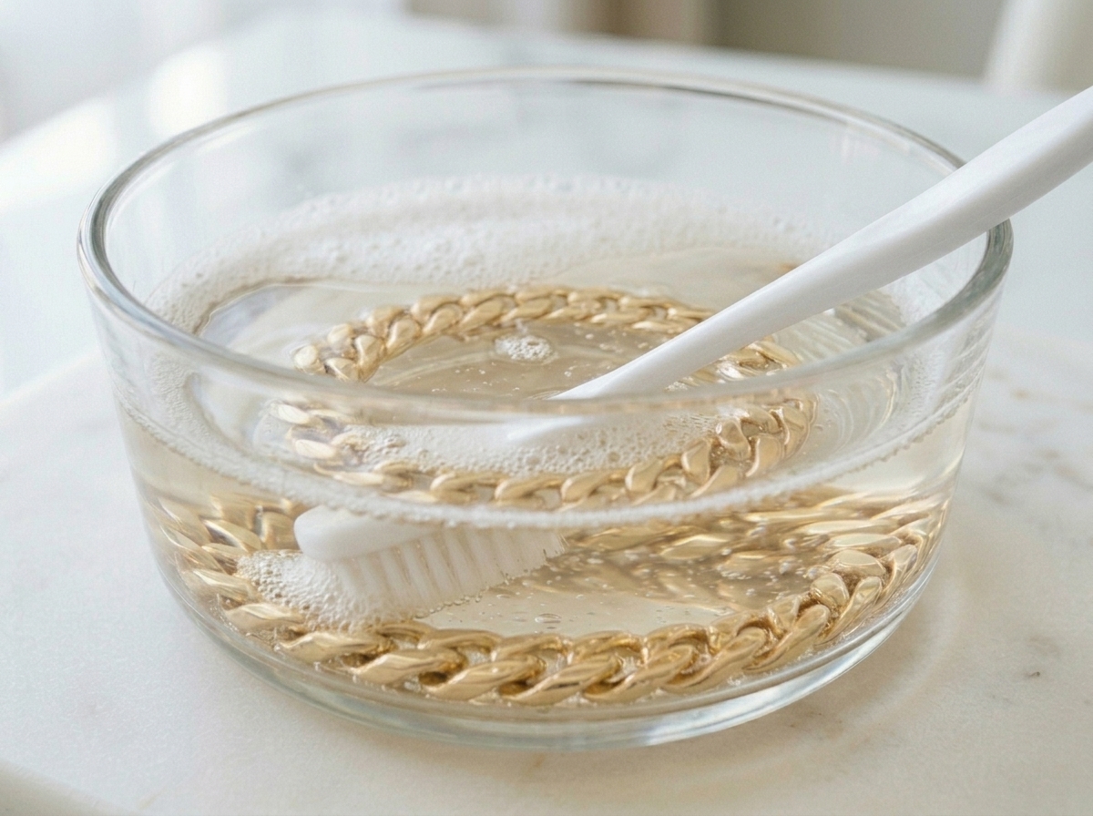 Scrubbing the chain with a soft toothbrush